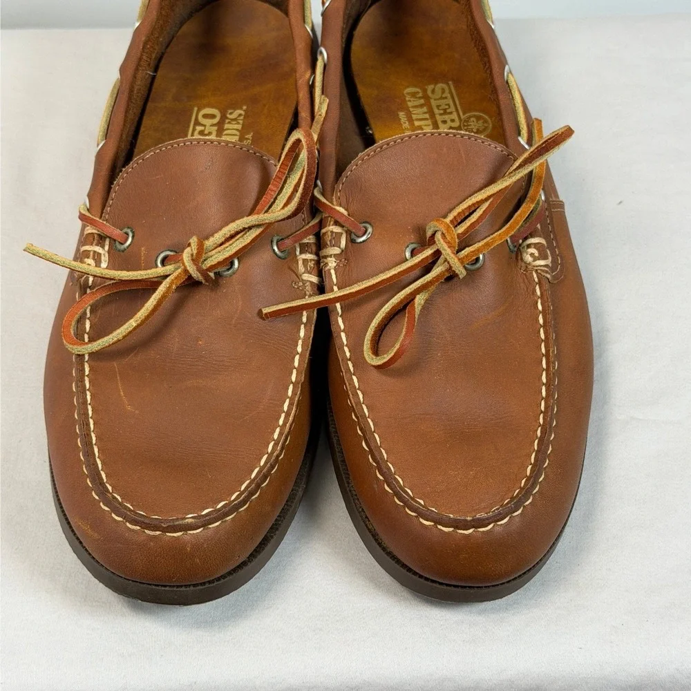 Sebago Campsides Mens 11 N Brown Leather Boat Shoes Made in USA Moc Toe Loafers